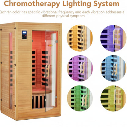 2024 Upgrade 1 to 2 Person Infrared Sauna, Low EMF Infrared Sauna for Home, Indoor Sauna Room, Hemlock Wooden Far Infrared Sauna, Dry Sauna with Bluetooth Speakers, LED Reading and Chromotherapy Lamp