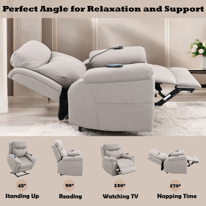 Chriki - Power Motion Recliner With Lift Heating Massage Chair - Beige