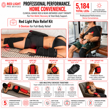 Red Light Pain Relief Kit – 5 Powerful Devices for Full-Body Relief- 5,184 Total LEDs