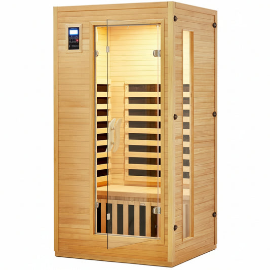 2024 Upgrade 1 to 2 Person Infrared Sauna, Low EMF Infrared Sauna for Home, Indoor Sauna Room, Hemlock Wooden Far Infrared Sauna, Dry Sauna with Bluetooth Speakers, LED Reading and Chromotherapy Lamp