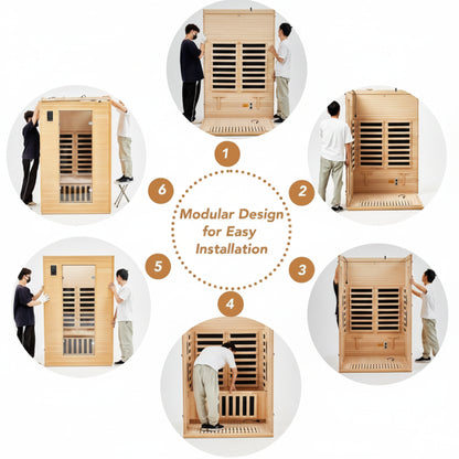 2024 Upgrade 1 to 2 Person Infrared Sauna, Low EMF Infrared Sauna for Home, Indoor Sauna Room, Hemlock Wooden Far Infrared Sauna, Dry Sauna with Bluetooth Speakers, LED Reading and Chromotherapy Lamp